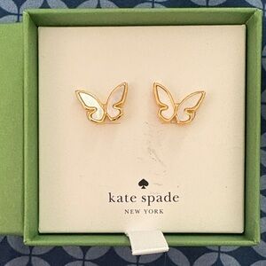 NIB Kate Spade Cream & Gold Butterfly Stud All A Flutter Earrings